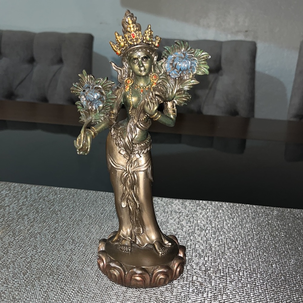 Tibetan Goddess Green Tara Figurine Collectible Al-4949STAT. - Picture 3 of 5